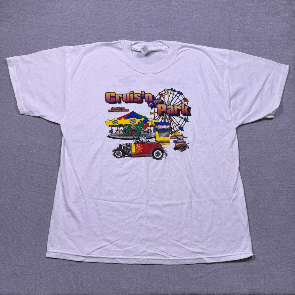 VTG Cruisin in the Park T Shirt XL White Jerzees Muscle Car Show Event Cotton